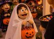 A qué edad pueden comer dulces los niños: niño disfrazado de fantasma pidiendo dulces en Halloween